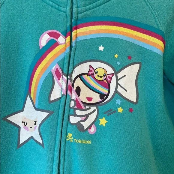 Tokidoki Teal Hoodie with Rainbow Design - Picture 2 of 15